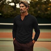 cheap Waffle Knit Tee-Men&#039;s Waffle Shirt T Shirt Tee Top Long Sleeve Shirt Long Sleeve V Neck Spring &amp;  Fall Plain Fashion Designer Basic Vacation Street Going out Black White Gray Top Tee for Men