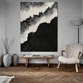 abordables Peintures paysages-fait à la main 3d vague noire peinture à l&#039;huile sur toile grand couteau à palette texturé abstrait peint à la main boho peinture à l&#039;huile art mural personnalisé œuvre d&#039;art minimaliste contemporaine