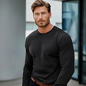abordables Camisetas y Tanks Elite para Hombres-Hombre Manga Larga Cuello Barco Color sólido Prendas de punto Diario Cuello redondo Exterior Casual Ropa Deportiva gris oscuro Negro Blanco Camiseta superior para hombre