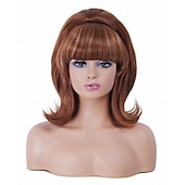 levne Historické paruky-Vintage krátká vlnitá paruka s ofinou retro bouffant včelí úl paruky vhodná na kostým nebo karnevalovou párty v 60. a 70. letech paruky na Halloween