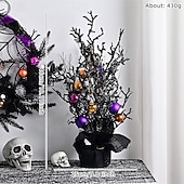 olcso Halloween kellékvilágítás-halloween koszorú műkoponyával és karácsonyi díszekkel - kísérteties lila virágos szőlőajtó függő kísértetjárta házhoz és félelmetes parti dekorációhoz