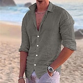 abordables Vacances-Homme Chemise Chemise Lin Chemisette Chemise d&#039;été Tenues de plage Chemise boutonnée Couleur unie Extérieur Vacances Noir Blanche Rose Claire Bleu manche longue Col rabattu Printemps été Vêtement