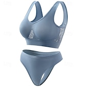 cheap Sports Bra-Women&#039;s Light Support Sports Bra Set Open Back Bra Top Padded Fitness Leisure Sports Running Breathable Lightweight Soft Aqua Blue Black White Solid Colored