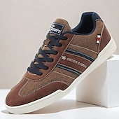 cheap Men&#039;s Sneakers-Men&#039;s Brown Canvas and Leather Sneakers with Lace-Up Design - Stylish and Comfortable for Casual and Sporty Wear