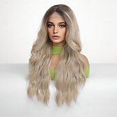 economico Parrucche lace sintetiche-Parrucca in pizzo sintetico Ondulato naturale Stile 26 pollice Biondo Parte di mezzo Cucita a U Parrucca Per donna Parrucca Oro chiaro