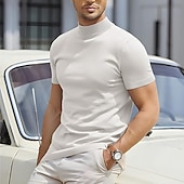 cheap Basic T shirts-Men&#039;s T Shirt Tee Top Mock Turtleneck Short Sleeves Turtleneck Summer Plain Designer Basic Modern Contemporary Vacation Street Going out Wine Black White Top Tee for Men