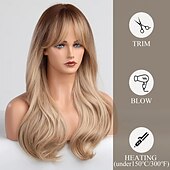 economico Parrucche trendy sintetiche-parrucche lunghe per donne parrucca riccia ondulata con frangia parrucche sintetiche per uso quotidiano cosplay