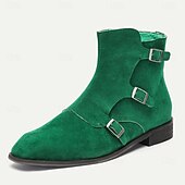 cheap Dress Boots-Men&#039;s Green Suede Buckle Ankle Boots - Stylish Vintage Design for Casual and Formal Wear