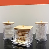 お買い得  収納＆整理-化粧台トレイ付き綿棒ホルダー 3 個セット - 透明な薬瓶、Qtip/ボール/パッド収納、バスルーム容器ディスペンサー