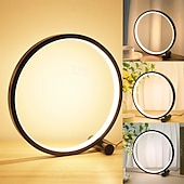 baratos Candeeiros de mesa-Lâmpada de mesa led com escurecimento de toque, lâmpada de mesa circular, sala de estar, lâmpada de cabeceira regulável, preto/branco, alimentada por usb, luz noturna redonda para iluminação de