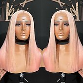 baratos Perucas de seda frontais de cabelo natural-Cabelo humano remy 13x4 Lace Front Peruca Parte do meio Cabelo Brasileiro Liso Seda Multi Cores Peruca 130% 150% Densidade do Cabelo com o cabelo do bebê Cabelo Ombre Sem cola Para Feminino Longo