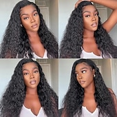 economico Parrucche lace front capelli veri-Parrucca frontale con chiusura in pizzo 5x5, parrucche per capelli umani con onde d&#039;acqua per donne, densità 150%