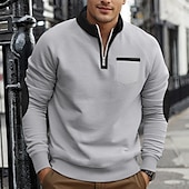 economico Felpe di base-Per uomo Felpa con zip Compatto Nero Vino Blu marino Grigio chiaro Grigio scuro Colletto Mao mezza cerniera Color Block Tasche Ufficio Sportivo Informale Streetwear Essenziale Informale Primavera