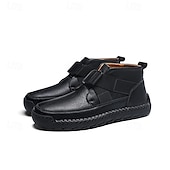 baratos Botas para Homem-botins masculinos de couro sintético marrom com costura artesanal, tira e fivela para um estilo casual e ao ar livre