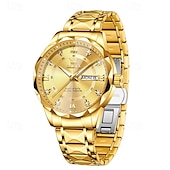 cheap Quartz Watches-New Olevs Brand Men&#039;S Luminous Commercial Business Steel Belt Watch Calendar Week Display Fashion Trend Waterproof Simple Leisure Quartz Watch Diamond-Shaped Mirror Sports Watch