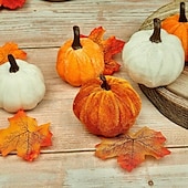 levne Halloweenové závěsné a stolní dekorace-6 ks rozmanitých malých sklizňových umělých sametových dýní - podzim, díkůvzdání dekorativní pěnové dýně v rezavě oranžové a bílé na podzim, díkůvzdání, svatební výzdoba