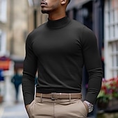 billige genser for menn-Herre Turtleneck genser Pullover genser Riflet Strikke Helfarge Mock Neck Elegant Årgang Formell Hjem Klær Biskop Høst Vinter Svart Hvit M L XL