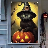 levne halloweenské nástěnné tapisérie-dekorace na halloweenská okna, látková lebka z ohně plakát na halloweenskou záclonu na okenní dveře dekorace pro strašidelný dům, strašidelné nálepky na halloweenská okna vnitřní venkovní