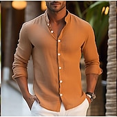 preiswerte Urlaub-Herren Hemd Leinenhemd Sommerhemd Strandbekleidung Knopfhemd Einfach Urlaub Kreuzfahrt Weiß Rosa Blau Orange Langarm Revers Frühling &amp; Sommer Bekleidung