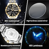 cheap Quartz Watches-New Olevs Brand Men&#039;S Luminous Commercial Business Steel Belt Watch Calendar Week Display Fashion Trend Waterproof Simple Leisure Quartz Watch Diamond-Shaped Mirror Sports Watch