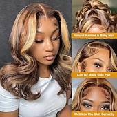 billige Parykker med blondefront, naturlig hår-Ekte remy-hår 13x4 blonder foran Parykk Gratis del Brasiliansk hår Krop Bølge Flerfarvet Parykk 150% Hair Tetthet med baby hår limfrie Pre-Plucked Til parykker for svarte kvinner Lang Blondeparykker