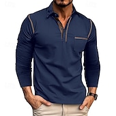 preiswerte Klassisches Poloshirt für Herren-Herren Golfhemd Golfpolo Arbeit Casual Kargen Langarm Basic Modern Farbblock Patchwork Taste Frühling &amp; Herbst Regular Fit Wein Schwarz Armeegrün Königliches Blau Dunkelgrau Braun Golfhemd