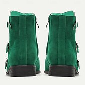 cheap Dress Boots-Men&#039;s Green Suede Buckle Ankle Boots - Stylish Vintage Design for Casual and Formal Wear