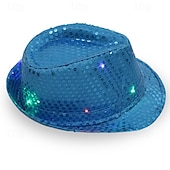 cheap Novelties-Creative LED Flashing Jazz Cap Adult Hip Hop Dance Show Sequin Jazz Hat Glow In The Dark Luminous Fedora Costumes Stage Props