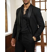 abordables Blazers Clásicos para Hombres-Hombre Graduación chaqueta Negocio Fiesta de Cóctel Fiesta de Boda Moda Casual Primavera &amp; Otoño 65% algodón Plano Botones Bolsillo Cómodo Botonadura Simple Chaqueta de sport Negro