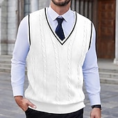 preiswerte Herrenpullover-Herren Pullunder Pullover Kleid Pullover Strickpullover Gerippt Gedrehtes Stricken Standard Strick Glatt V Ausschnitt warm halten Moderne zeitgenössische Freizeitskleidung Ausgehen Bekleidung Herbst
