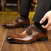 economico Formale-scarpe brogue oxford da uomo in similpelle marrone con punta a coda di rondine - classiche scarpe eleganti con lacci per abbigliamento formale e da lavoro