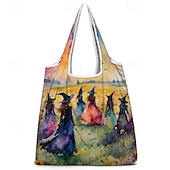 billiga Hand- och toteväskor-tygväska med färgglad design för häxor för kvinnor - perfekt för halloweenshopping och vardagsbruk