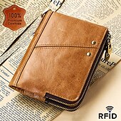 cheap Wallets-Men&#039;s Wallet Credit Card Holder Wallet Leather Cowhide Office Shopping Daily Rivet Zipper Large Capacity RFID Blocking Solid Color Black Red Brown