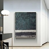abordables Peintures natures mortes-Peinture à l&#039;huile abstraite noire faite à la main sur toile, grand couteau à palette texturé abstrait peint à la main, peinture à l&#039;huile boho, art mural personnalisé, œuvre minimaliste contemporaine