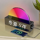 abordables Lumières intelligentes-Lumière LED intelligente réveil lumineux simulateur d&#039;aube lampe soleil de chevet lumière nocturne multicolore avec chargeur USB