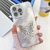 お買い得  iPhone用ケース-電話 ケース 用途 iPhone 16 Pro Max プラス iPhone 15 14 Pro Max Plus iPhone 13 Pro Max バックカバー スタンド付き カメラレンズプロテクター 耐衝撃 バタフライ 仕上げ PC