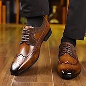 economico Formale-scarpe brogue oxford da uomo in similpelle marrone con punta a coda di rondine - classiche scarpe eleganti con lacci per abbigliamento formale e da lavoro