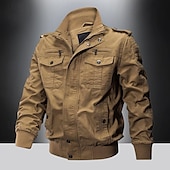 preiswerte Cargo-Jacken-Herren Einsatzjacke übergangsjacke Ausgehen Tasche Ganzjahres Einfach Klassisch Revers Regulär Schwarz Khaki Armeegrün Jacken