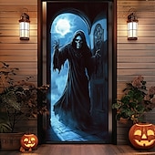 billige Halloween dørdeksler-halloween dørdekorasjoner halloween dørdeksler ansikt død dør tapet dør gardin dekorasjon bakteppe dør banner for inngangsdør gårdshus ferie fest innendørs utendørs dekor forsyninger