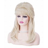 billige Historiske parykker-Retro blond lue 50-60-70-tall bikube gull bølgete lue kvinner med pannelugg stor bouffant kostyme-lue karneval fest daglig bruk ikke inkludert briller halloween-luer