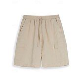 cheap Retro-Men&#039;s Shorts Linen Shorts Summer Shorts Beach Shorts Drawstring Elastic Waist Multi Pocket Plain Knee Length Outdoor Beach Hawaiian Casual White 1 Green 1# Inelastic