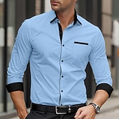 preiswerte Button-Down-Hemden für Herren-Herren Hemd Oberhemd Bügelfreies Hemd Knopfhemd Farbblock Hochzeit Täglich Hellblau Schwarz Weiß Hellgrün Langarm Umlegekragen Frühling &amp; Herbst Bekleidung Patchwork