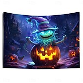 voordelige halloween wandtapijten-Halloween decoraties blacklight wandtapijt jack o lantern uv reactief glow in the dark glow party psychedelisch trippy misty hangend wandtapijt muurschildering voor woonkamer slaapkamer