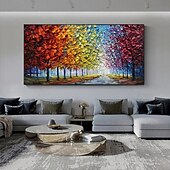 abordables Peintures fleurs/botaniques-grande peinture à l&#039;huile d&#039;arbre peinte à la main sur toile peinture d&#039;automne de forêt colorée faite à la main pour l&#039;art du salon peinture impasto texturée lourde peinte à la main