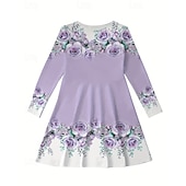 cheap 3D Flower Dress-Easter Girls' 3D Floral Graphic Dress Long Sleeve Summer Spring Vacation Daily Holiday Princess Beautiful Sweet Kids 4-12 Years Casual Dress A Line Dress Knee-length Regular Fit