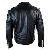 cheap Leather Jackets-Men&#039;s Faux Leather Jacket Transition Jacket Biker Jacket Motorcycle Jacket Vacation Daily Windproof Warm Pocket Fall &amp; Winter Plain Fashion Classic Lapel Regular Faux Leather Black Jacket