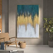 preiswerte Landschaftsgemälde-handgemalte Goldgemälde, handgefertigt, reich strukturiert, abstraktes Gemälde mit Goldfolie, Wandkunst, handgemaltes Kunstwerk, grünes Ölgemälde mit Folie für Wohnzimmer, Büro, Wanddekoration, blaues