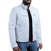 preiswerte Lederjacken-Herren Kunstlederjacke übergangsjacke Bikerjacke Rote Lederjacke Urlaub Täglich Winddicht Warm Tasche Herbst Winter Einfach Mode Klassisch Stehkragen Regulär Kunstleder Schwarz Weiß Wein Dunkelgrün
