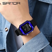 abordables Relojes digitales-Reloj electrónico de moda para hombre Sanda 2174, reloj despertador multifuncional deportivo resistente al agua 2024, reloj electrónico LED para hombre