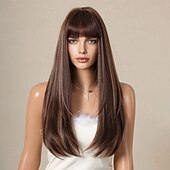 voordelige Synthetische trendy pruiken-Synthetische pruiken Recht Kinky Recht Middelste stuk Pruik 66.0 cm Donker Bruin Synthetisch haar Dames Middenscheiding Stoer Aanbiddelijk Donkerbruin